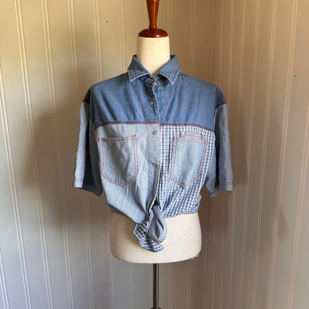 Vintage 90s Western Denim Top M